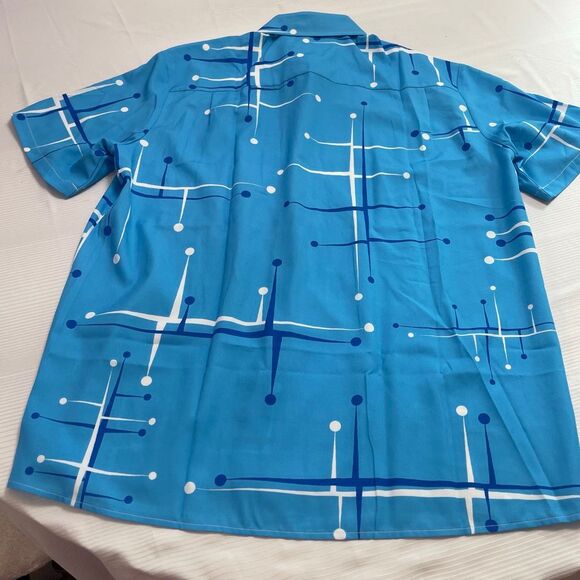 Royaura Hawaiian Men’s Blue Geometric Button Up Shirt Size Large - Picture 4 of 5